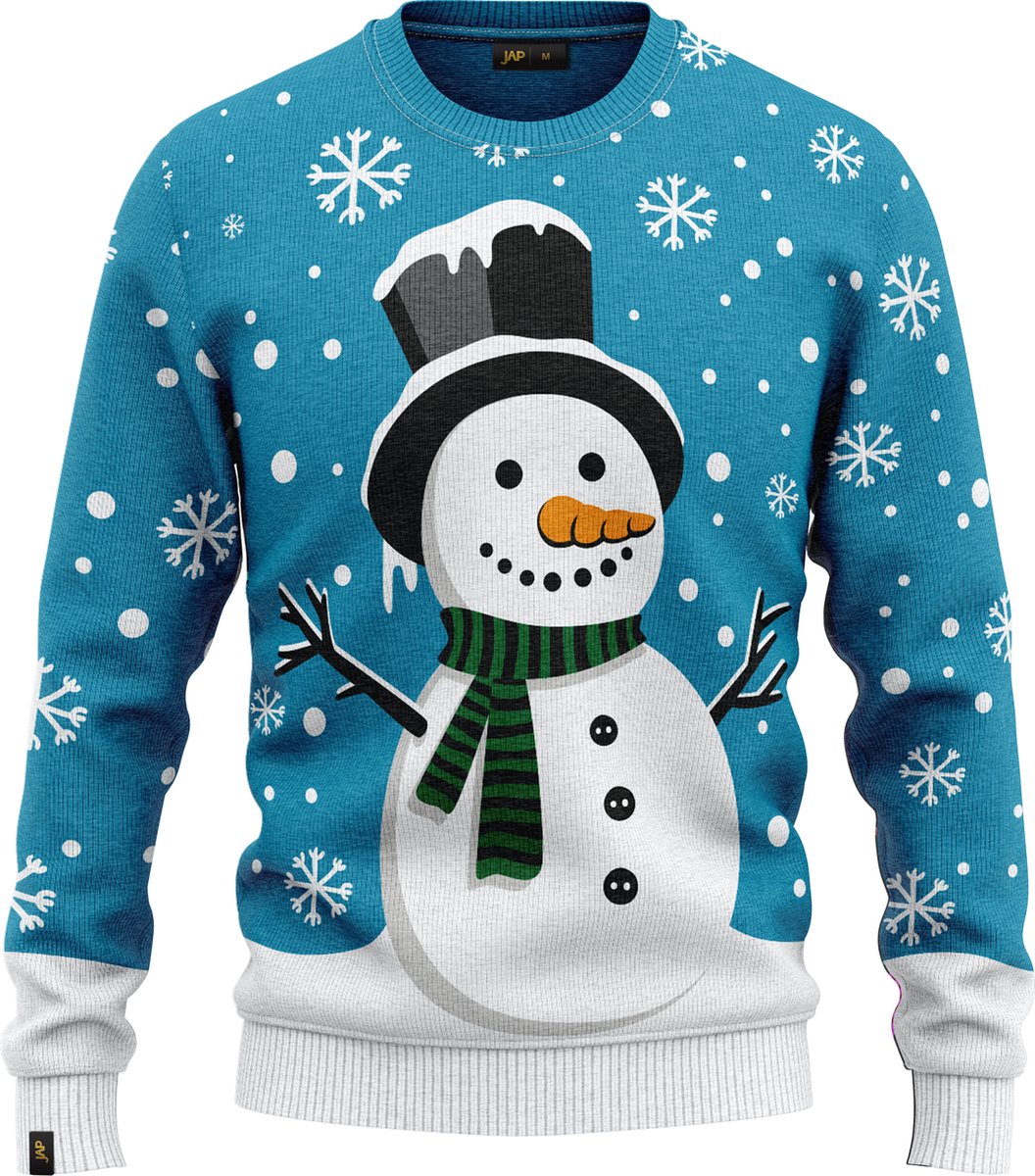 JAP Meisjes Kersttrui - Sneeuwpop - Blauw