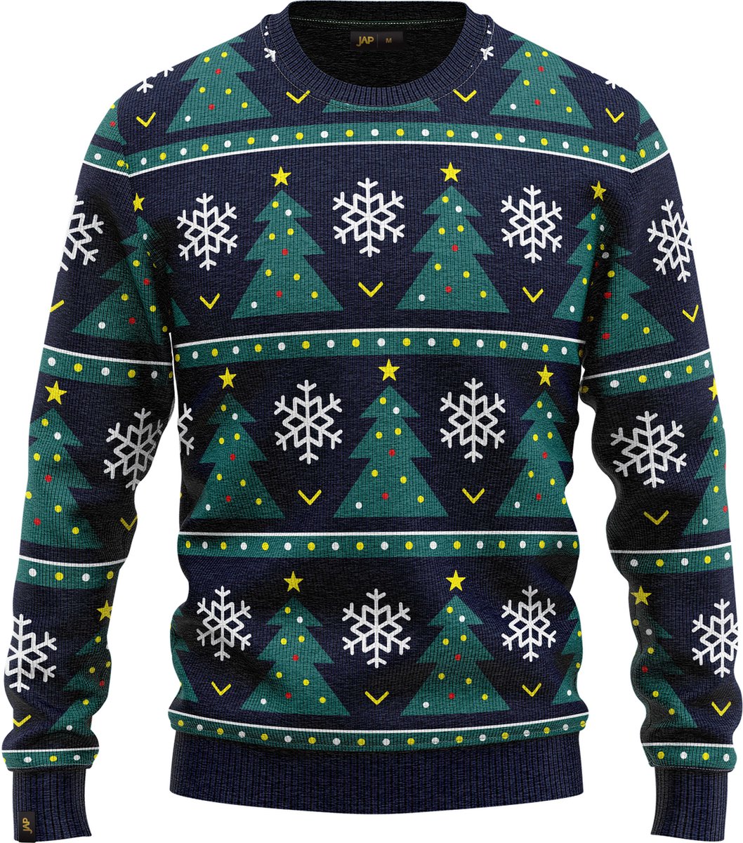 JAP Meisjes Kersttrui - Kerstboom - Donker Blauw