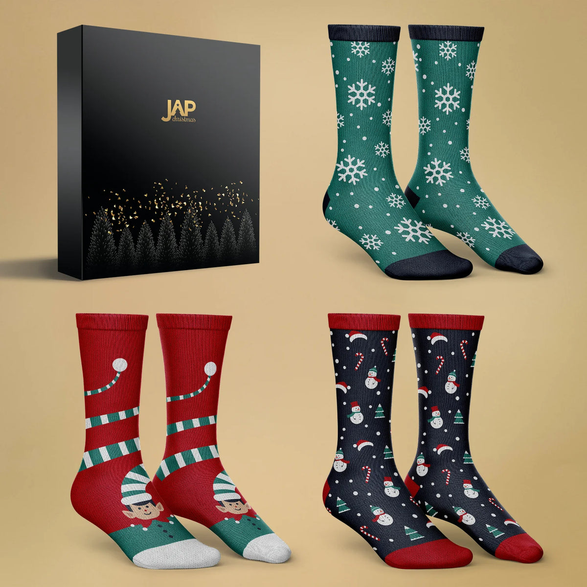 JAP Christmas 3 paar Kerstsokken | Warm, feestelijk en cadeauklaar 🎁, image size:1200x1200