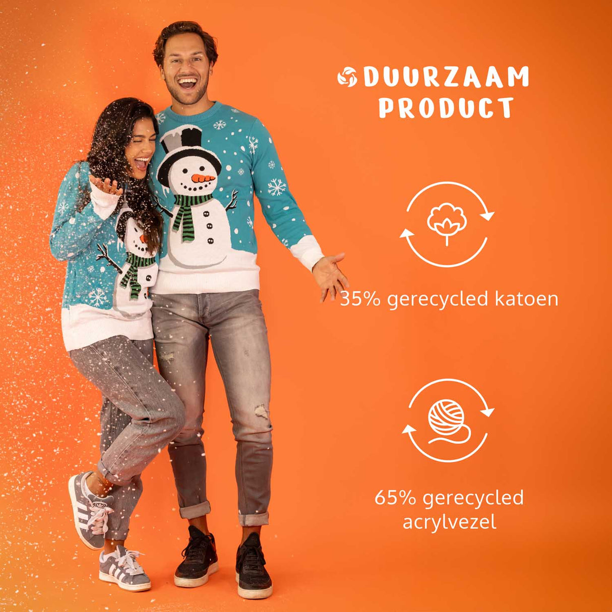 JAP Weihnachtspullover - Schneemann - Blau