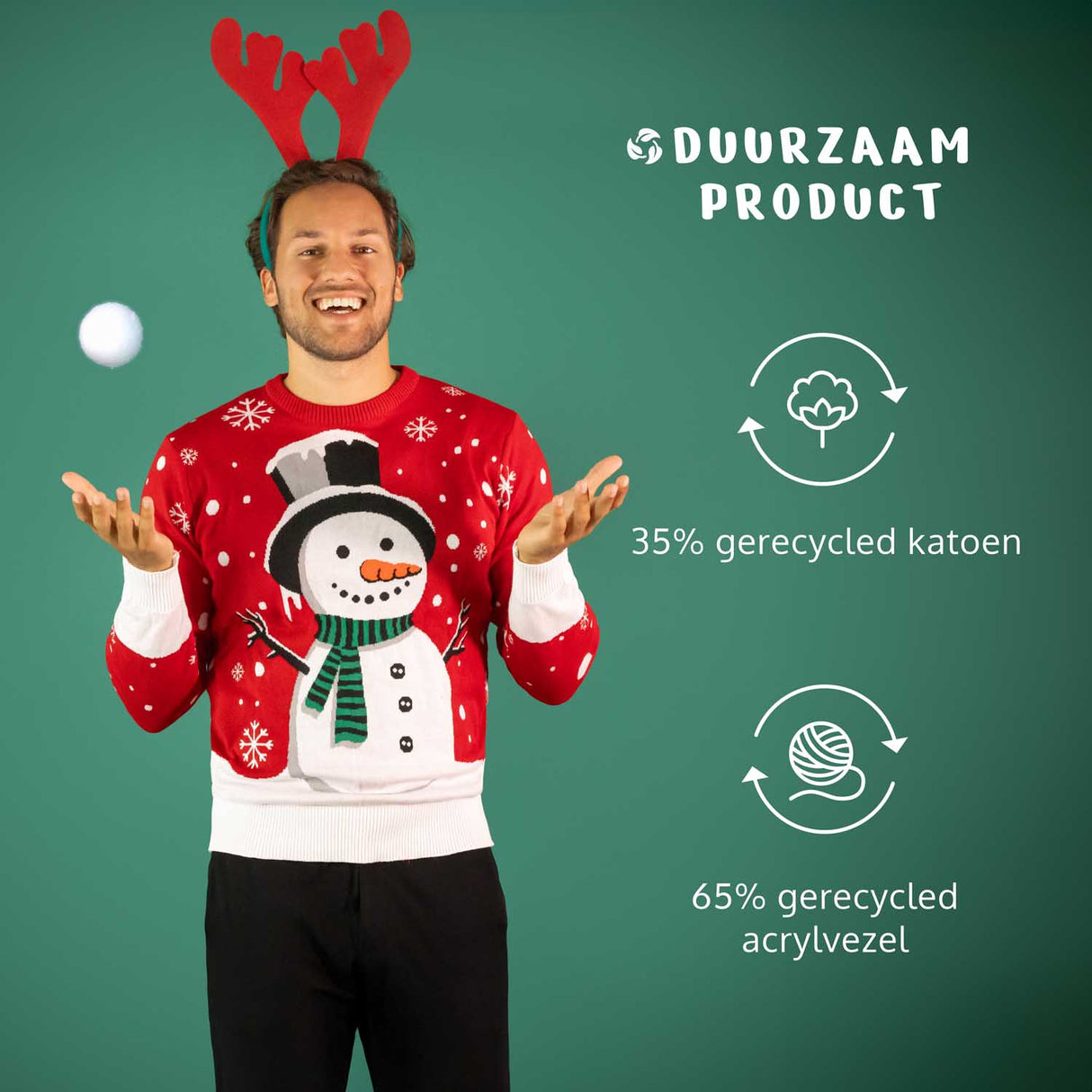 JAP Weihnachtspullover - Schneemann - Rot