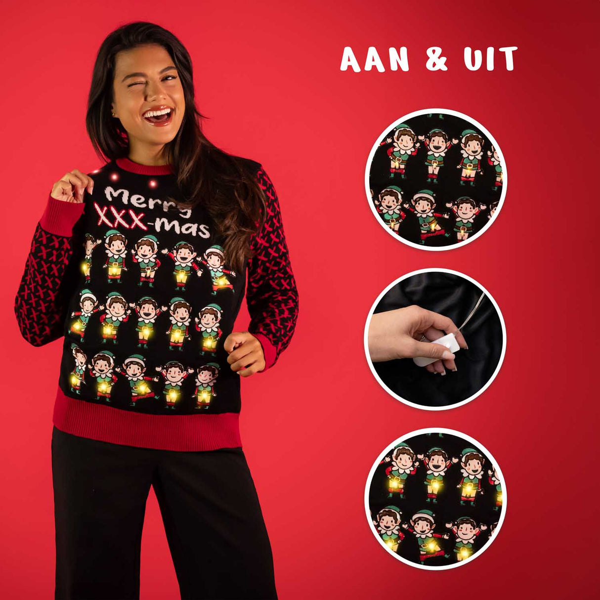 JAP Weihnachtspullover mit Lichtern - Frohes XXX-mas