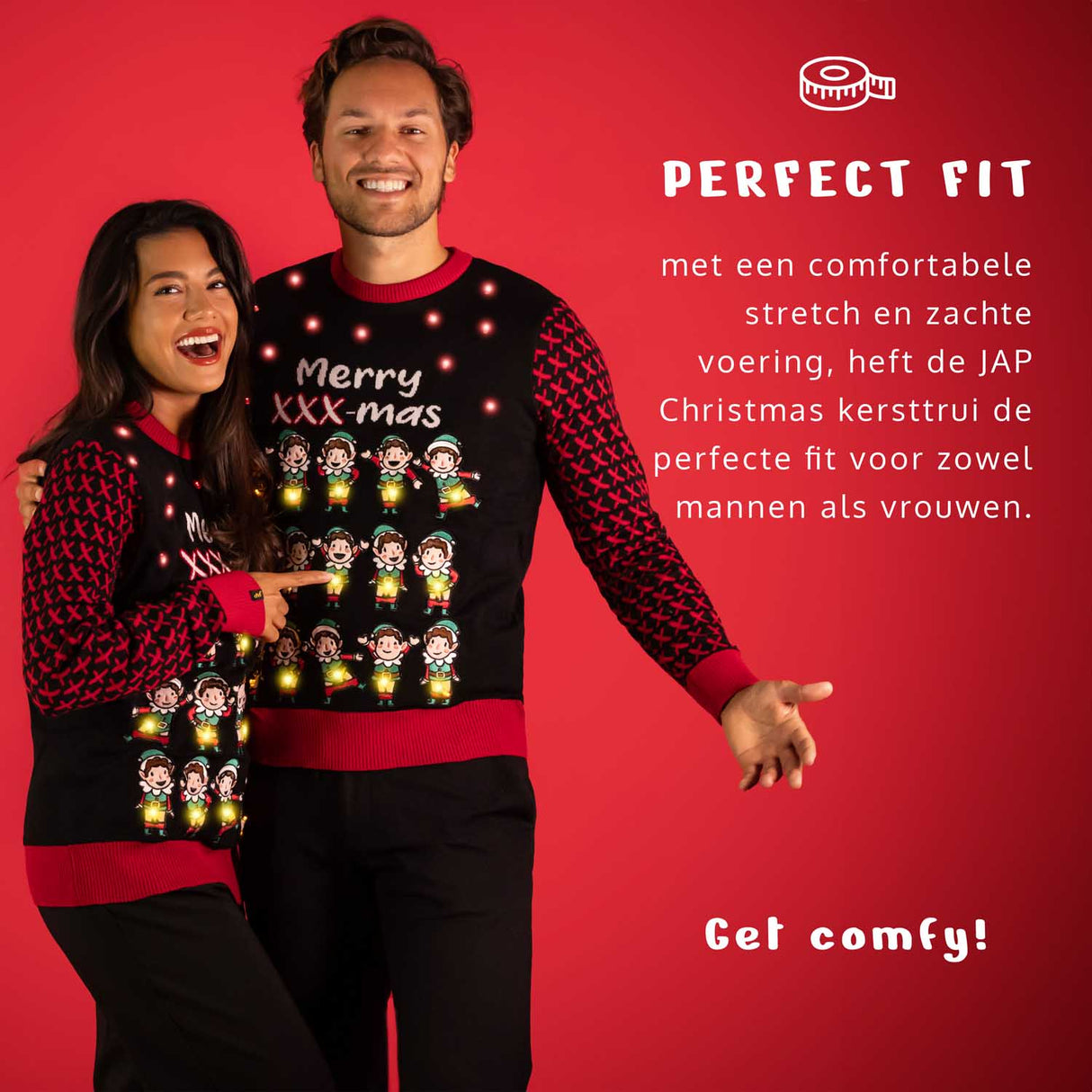 JAP Weihnachtspullover mit Lichtern - Frohes XXX-mas