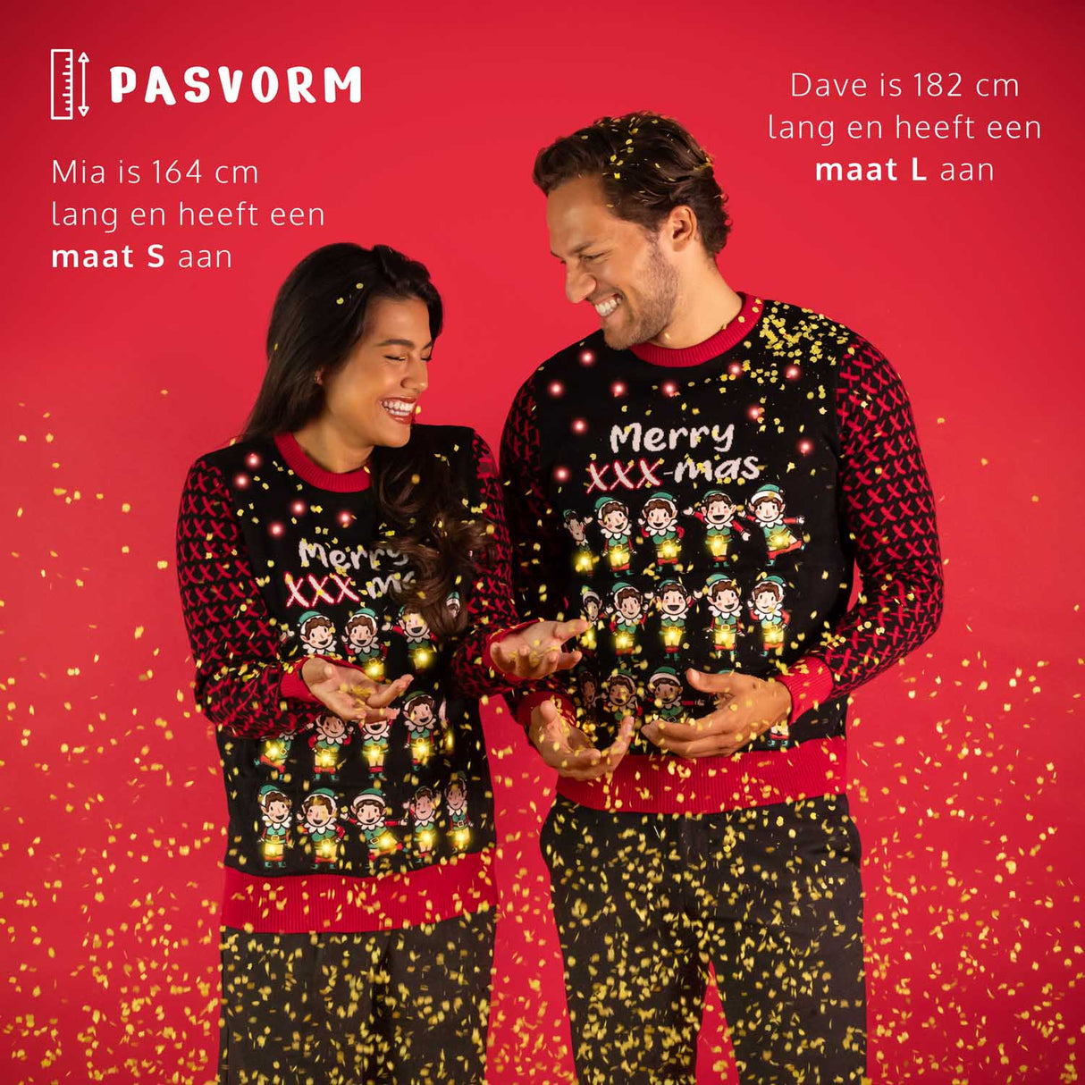 JAP Weihnachtspullover mit Lichtern - Frohes XXX-mas