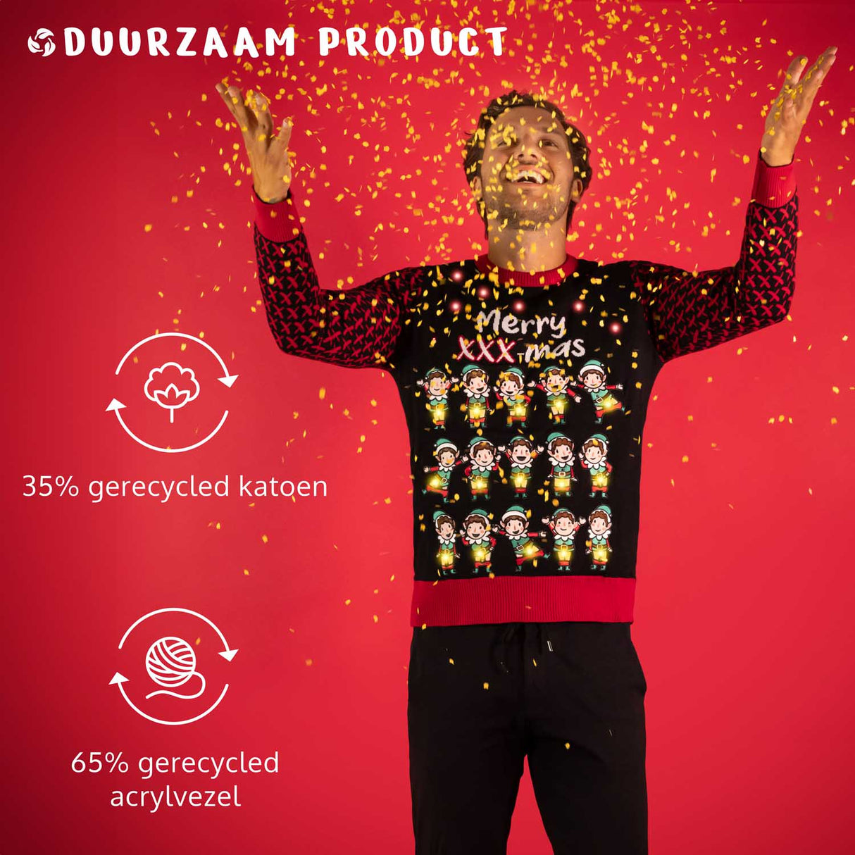 JAP Weihnachtspullover mit Lichtern - Frohes XXX-mas