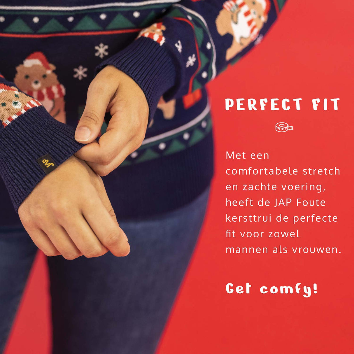 JAP Weihnachtspullover - Bär mit Geschenk - Dunkelblau