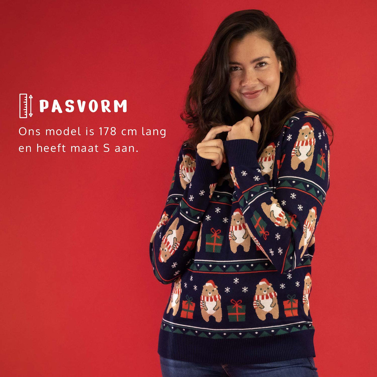 JAP Weihnachtspullover - Bär mit Geschenk - Dunkelblau