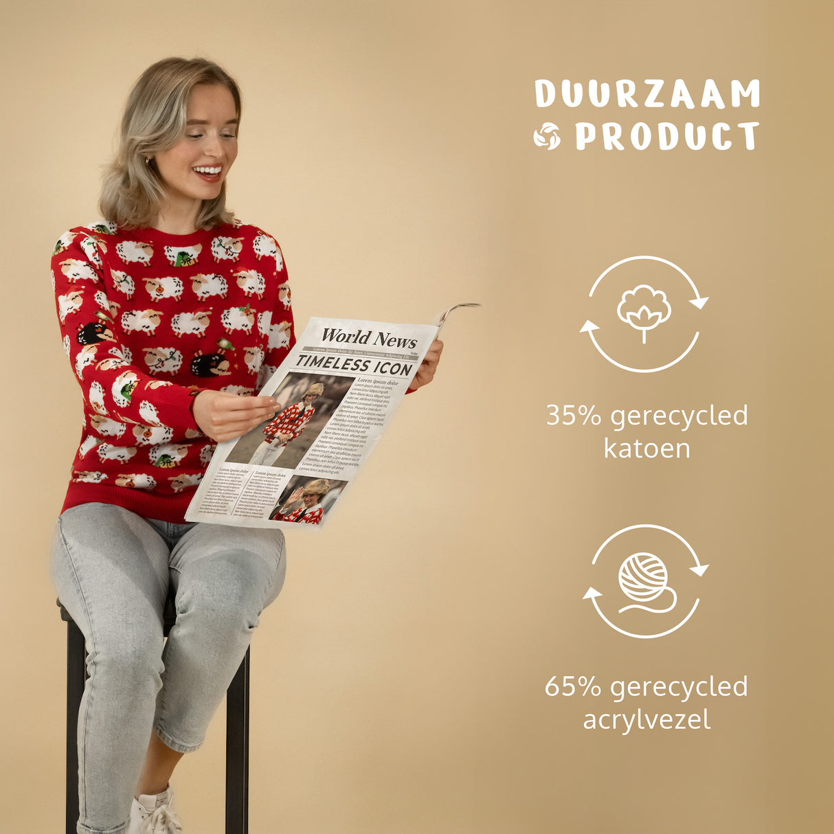 JAP Weihnachtspullover - 'Das schwarze Schaf (Prinzessin Diana)' - Rot