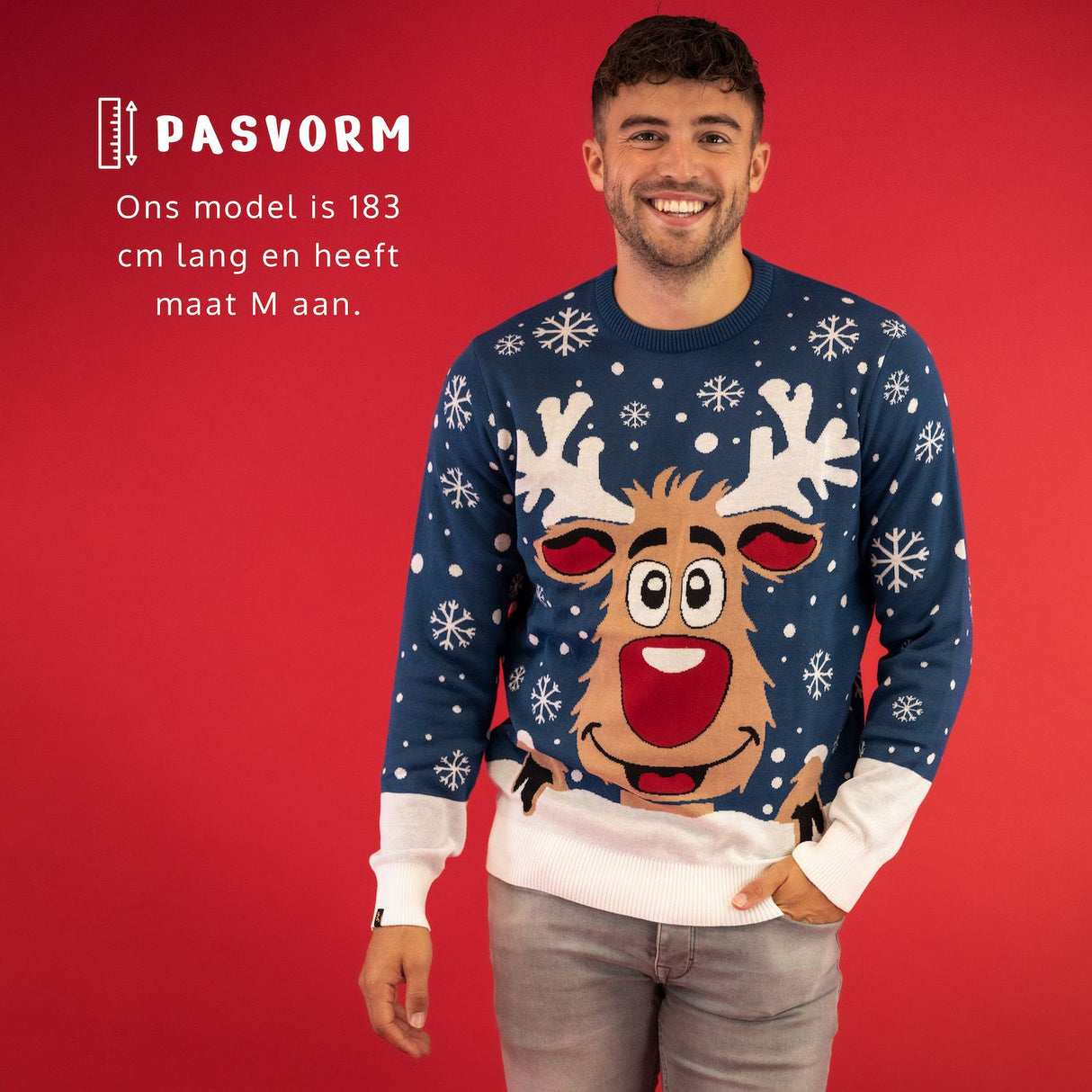 JAP Weihnachtspullover - Rudolf das Rentier - Dunkelblau