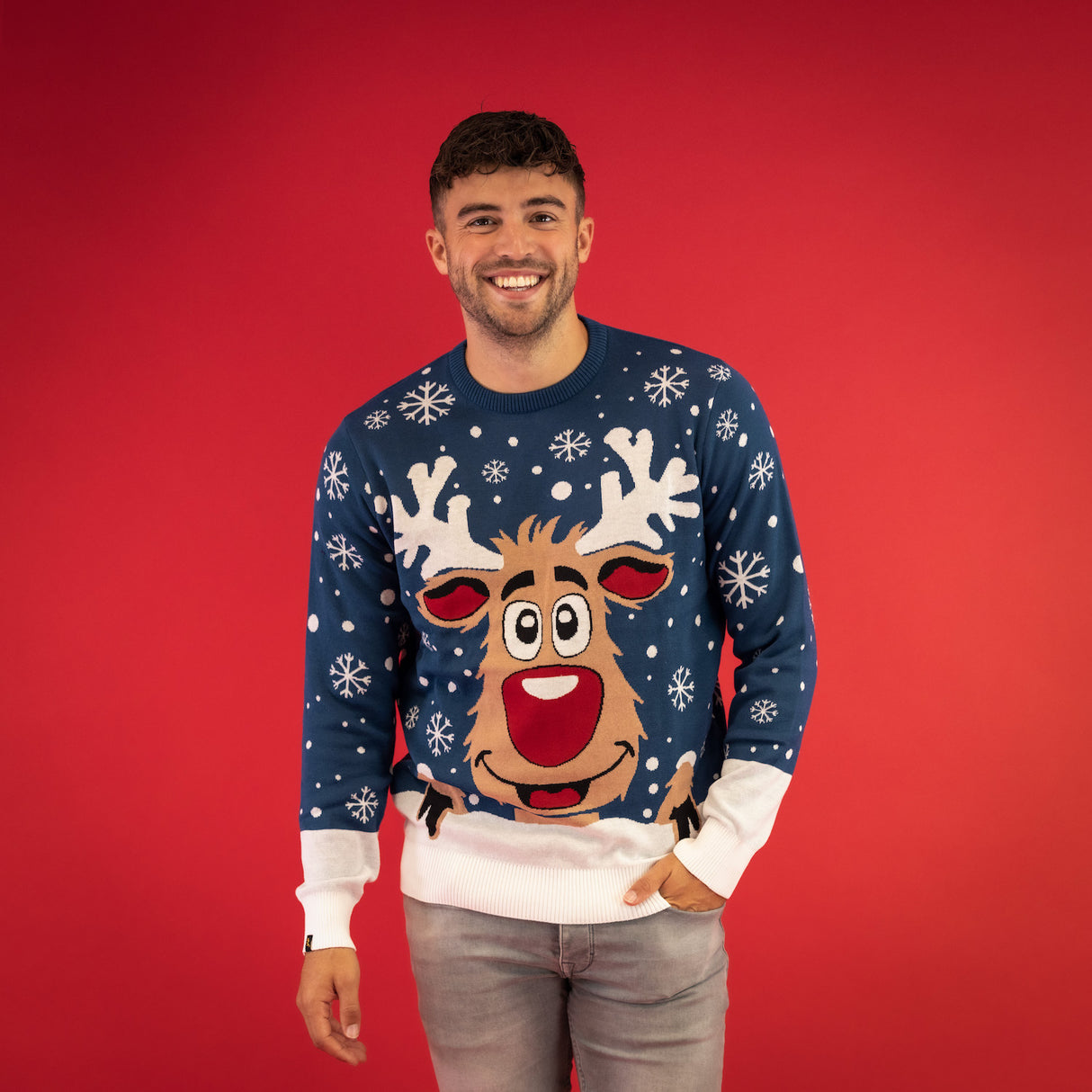 JAP Weihnachtspullover - Rudolf das Rentier - Dunkelblau