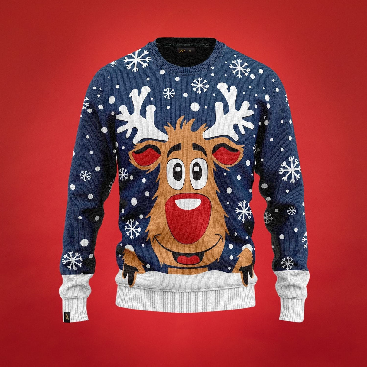 JAP Weihnachtspullover - Rudolf das Rentier - Dunkelblau