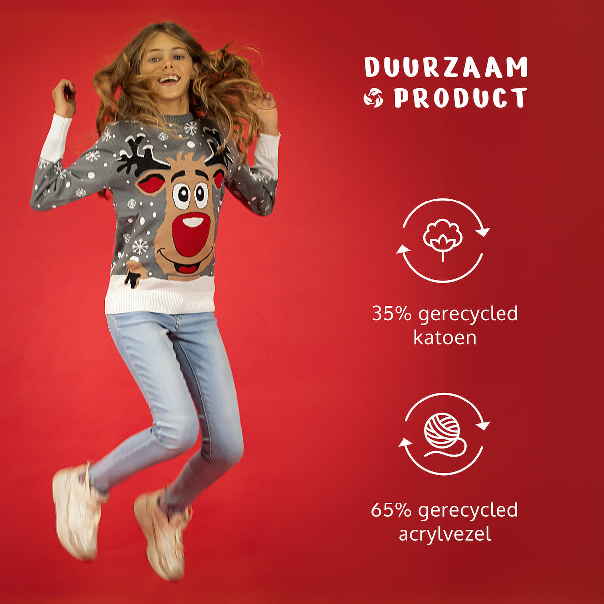 JAP Weihnachtspullover - Rudolf das Rentier - Grau