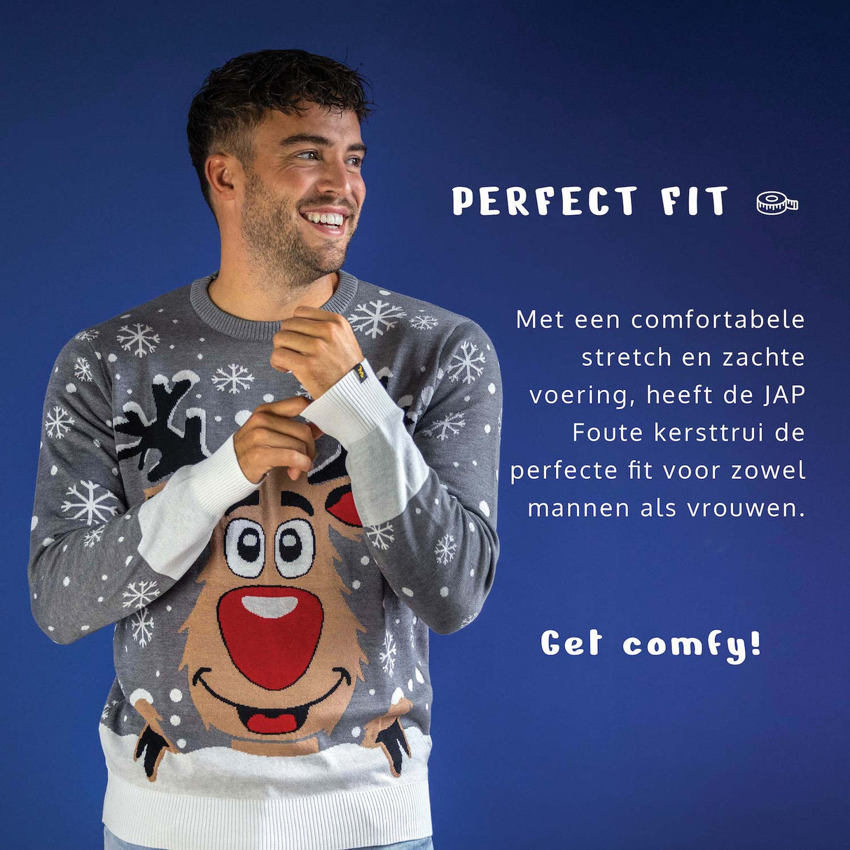 JAP Weihnachtspullover - Rudolf das Rentier - Grau