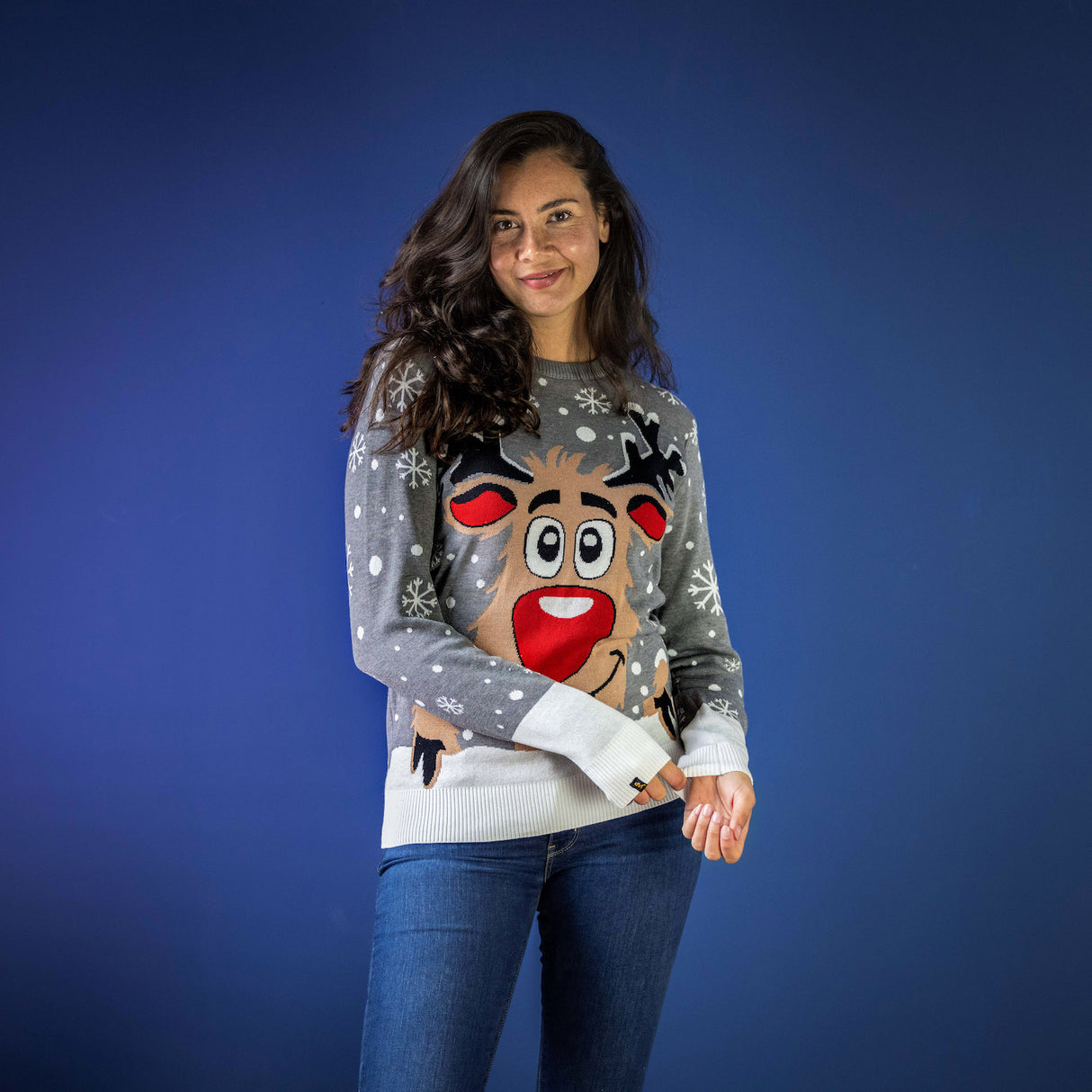 JAP Weihnachtspullover - Rudolf das Rentier - Grau