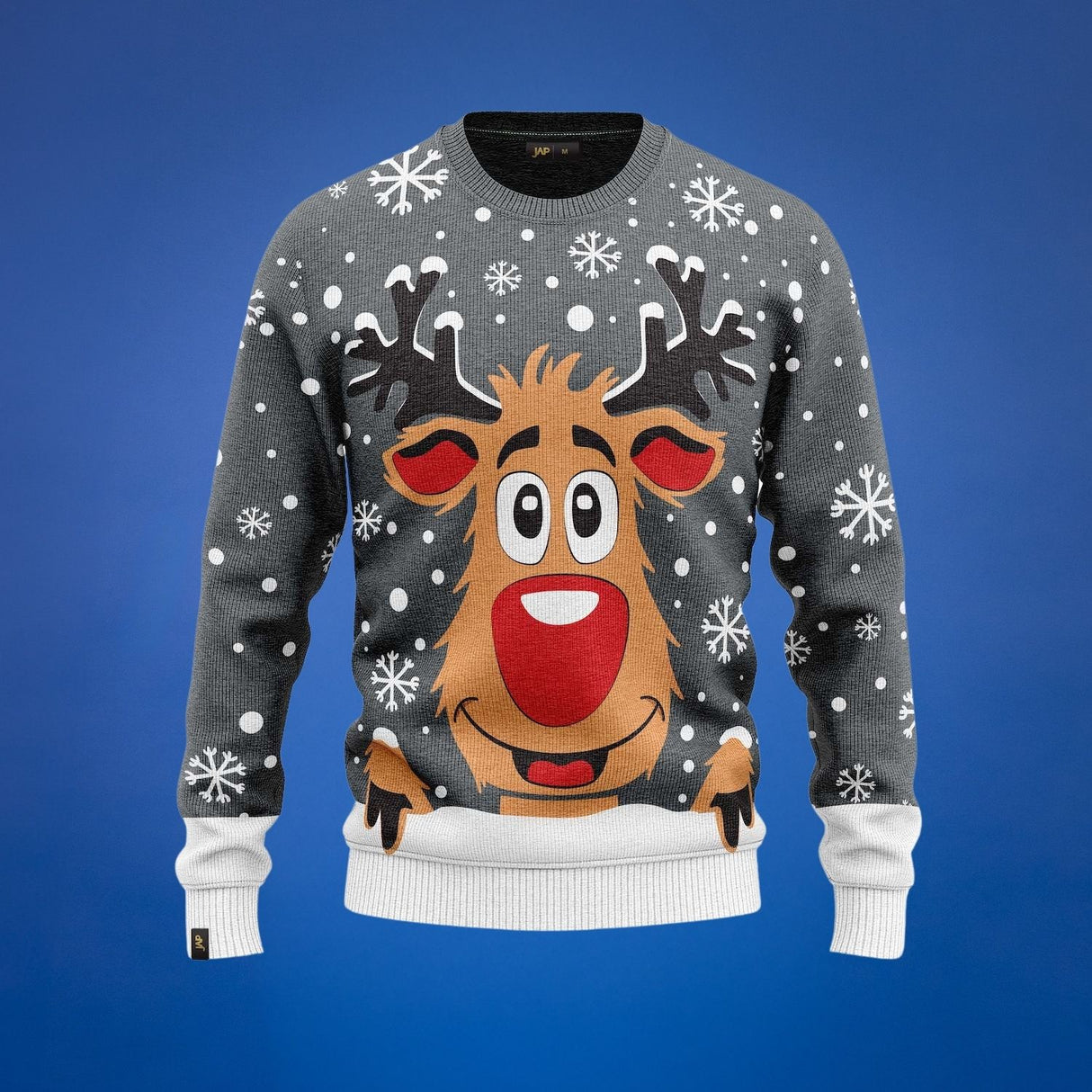 JAP Weihnachtspullover - Rudolf das Rentier - Grau