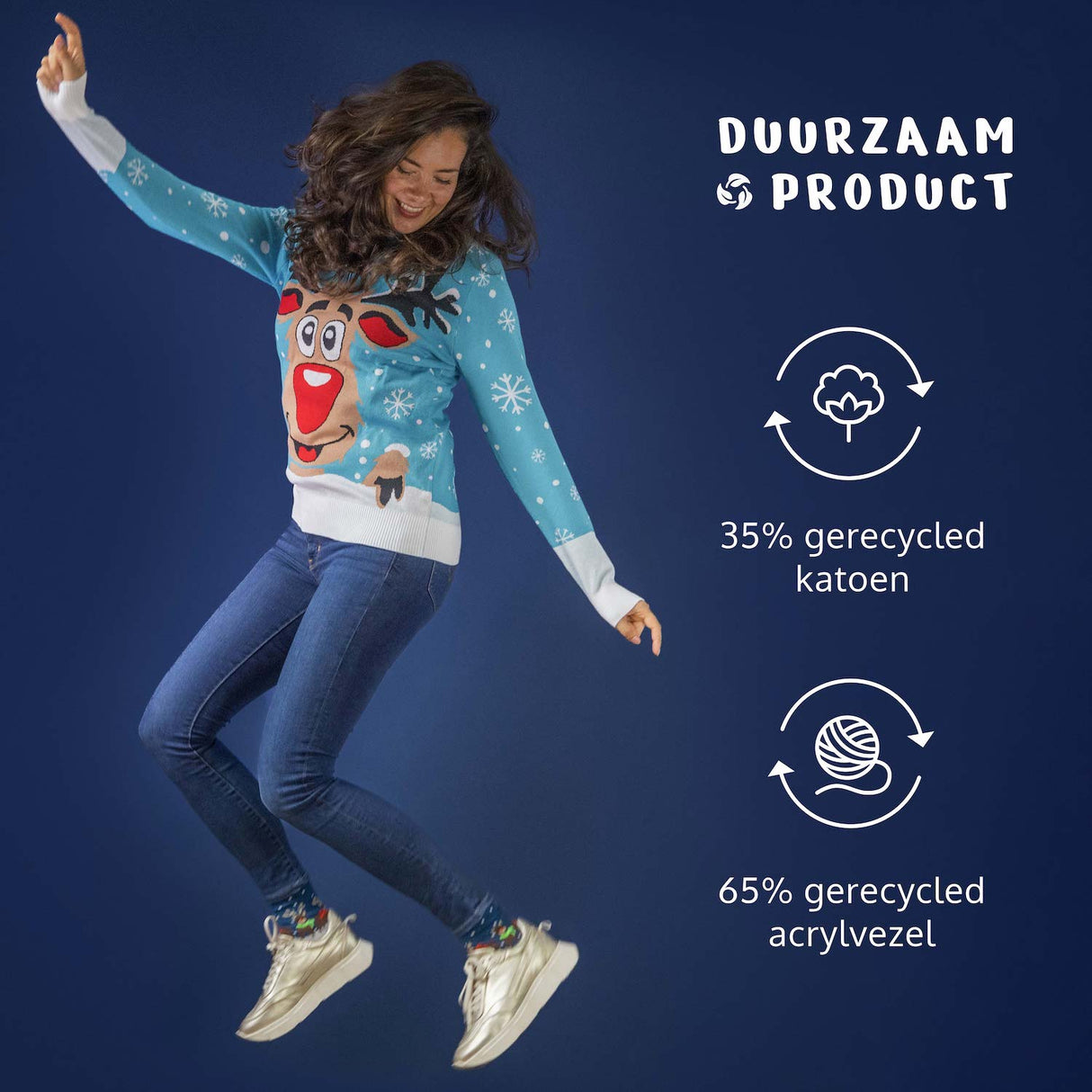 JAP Weihnachtspullover - Rudolf das Rentier - Hellblau