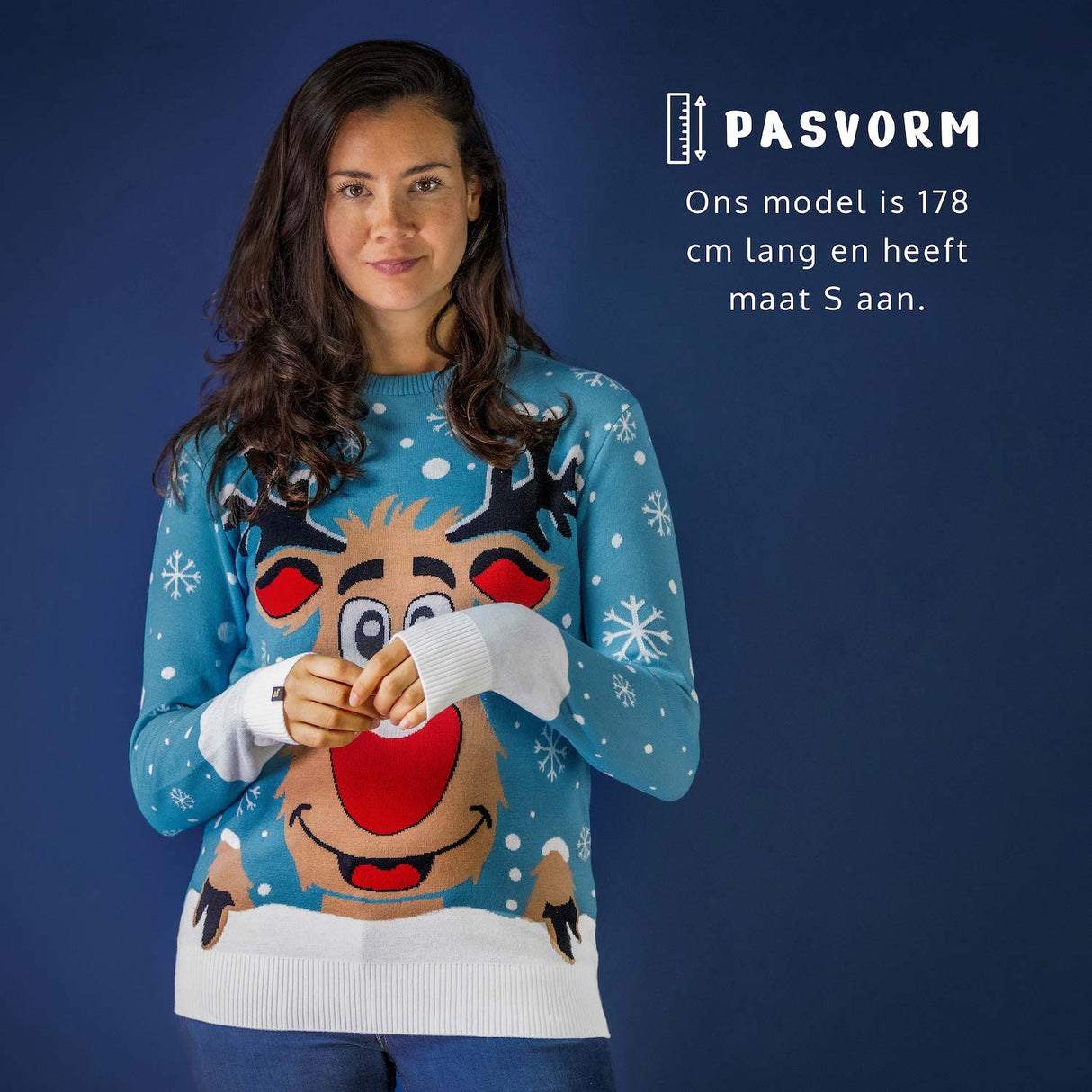 JAP Weihnachtspullover - Rudolf das Rentier - Hellblau