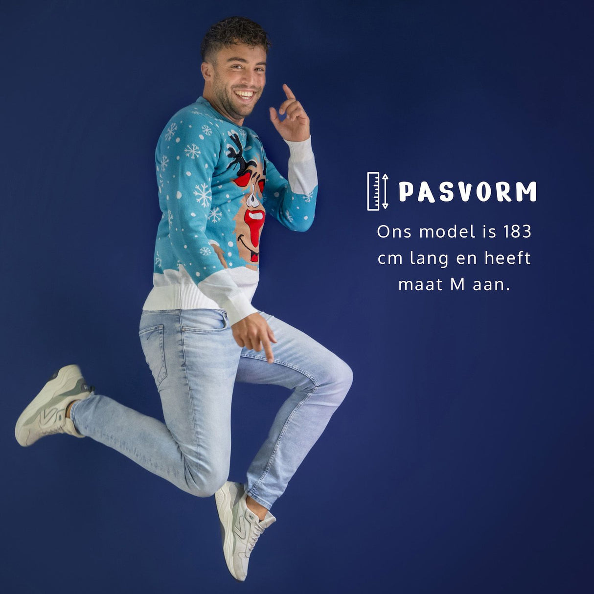 JAP Weihnachtspullover - Rudolf das Rentier - Hellblau