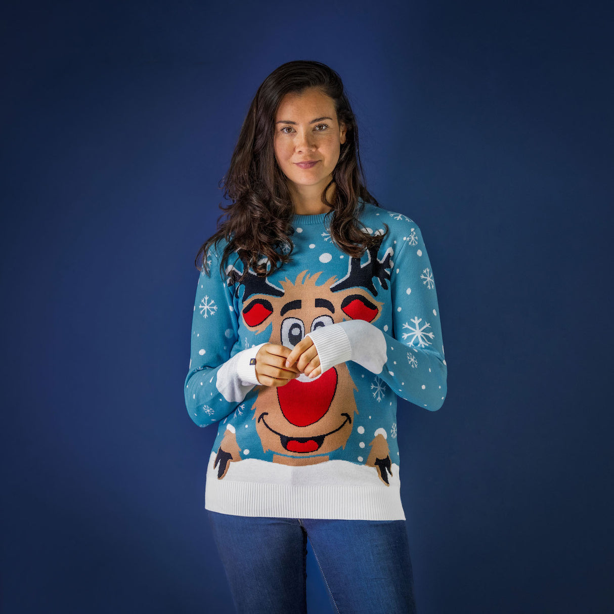 JAP Weihnachtspullover - Rudolf das Rentier - Hellblau