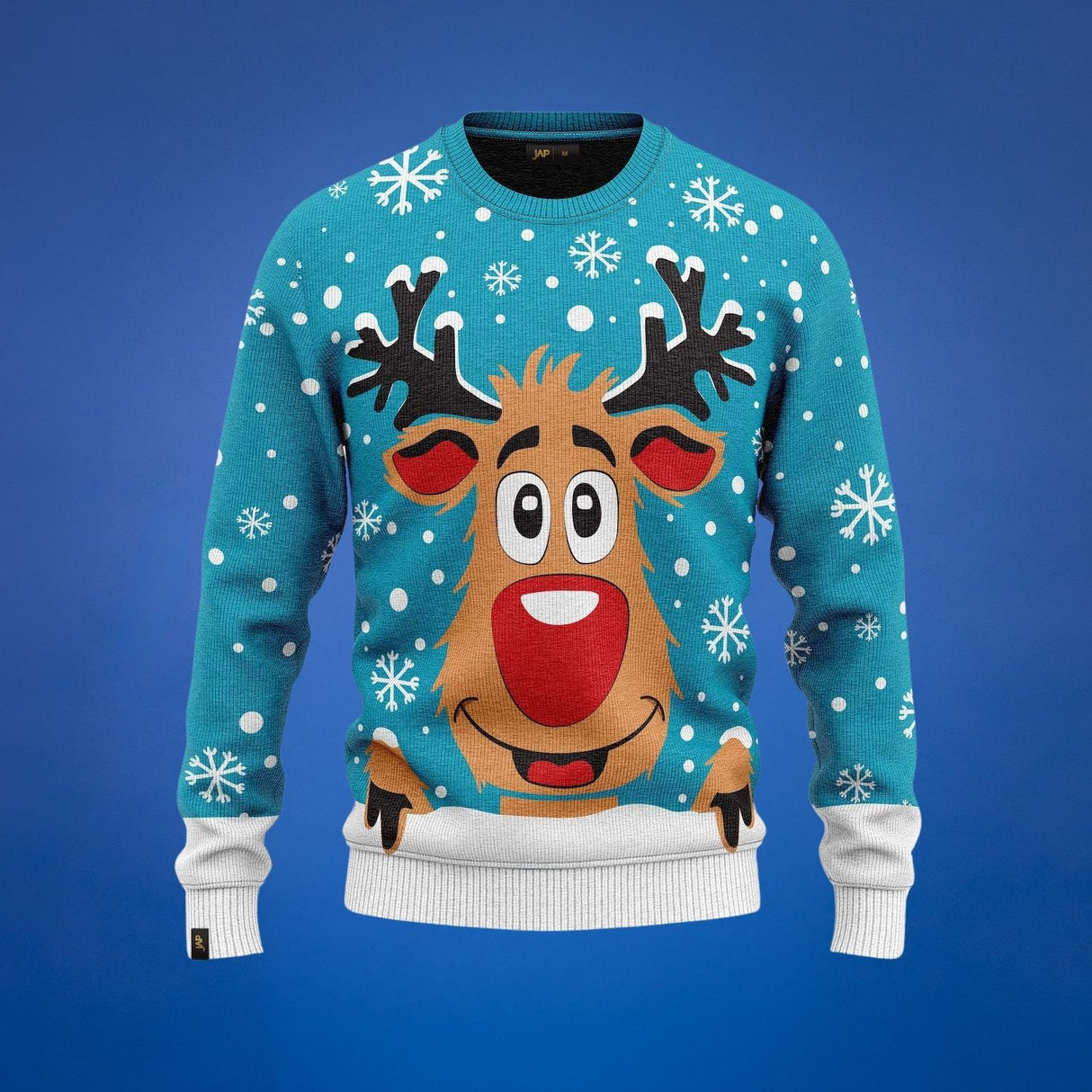 JAP Weihnachtspullover - Rudolf das Rentier - Hellblau