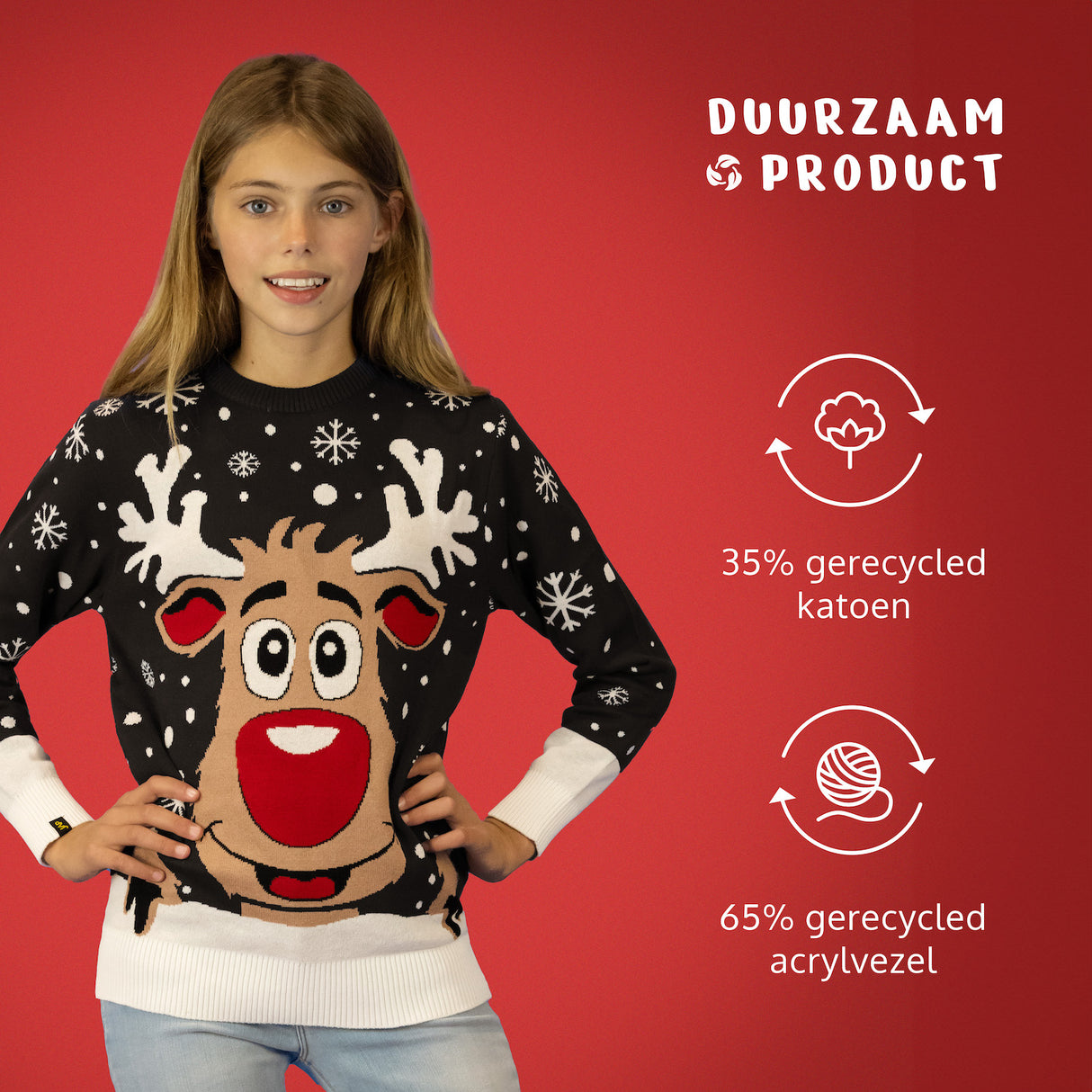 JAP Weihnachtspullover - Rudolf das Rentier - Schwarz