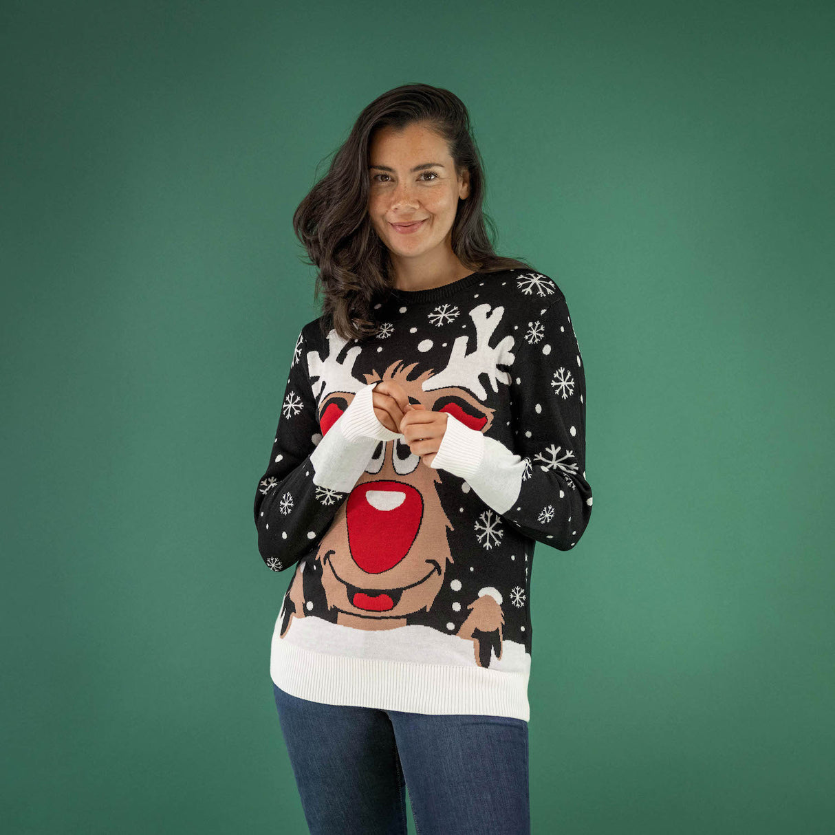 JAP Weihnachtspullover - Rudolf das Rentier - Schwarz