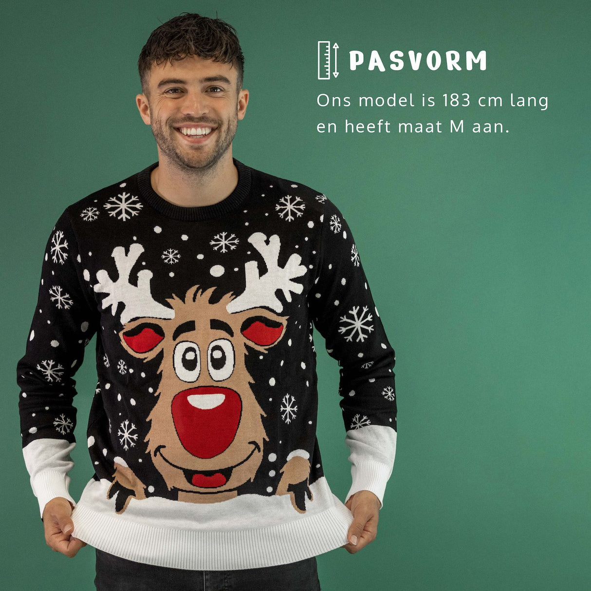 JAP Weihnachtspullover - Rudolf das Rentier - Schwarz