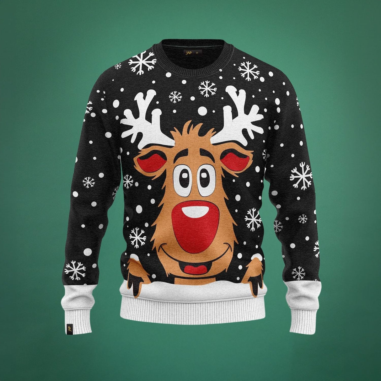 JAP Weihnachtspullover - Rudolf das Rentier - Schwarz