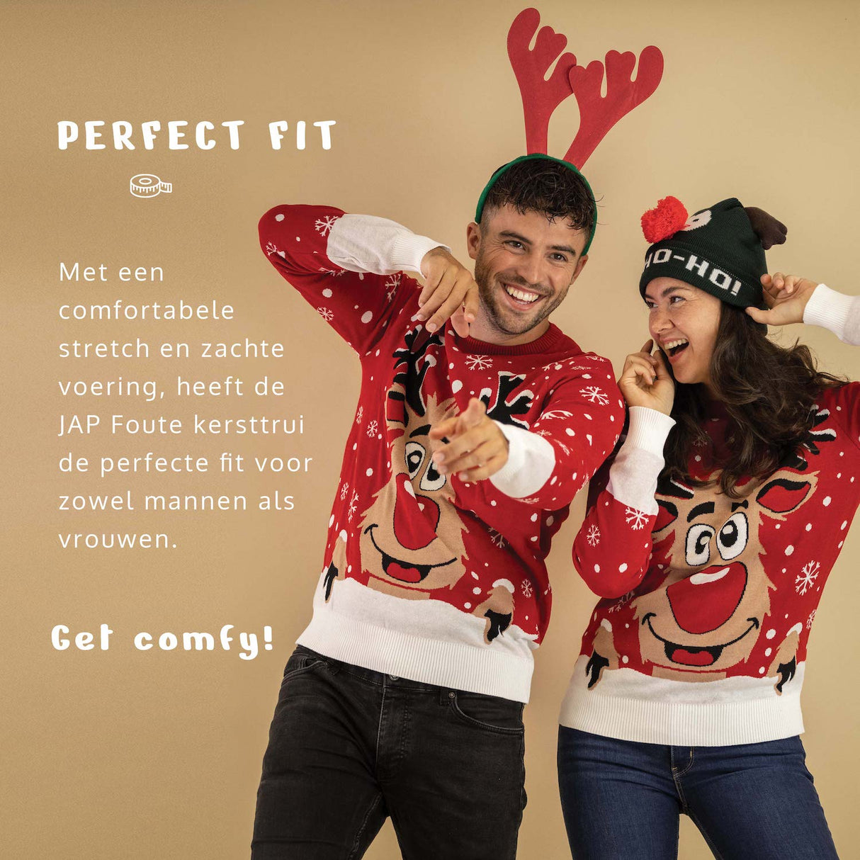 JAP Weihnachtspullover - Rudolf das Rentier - Rot