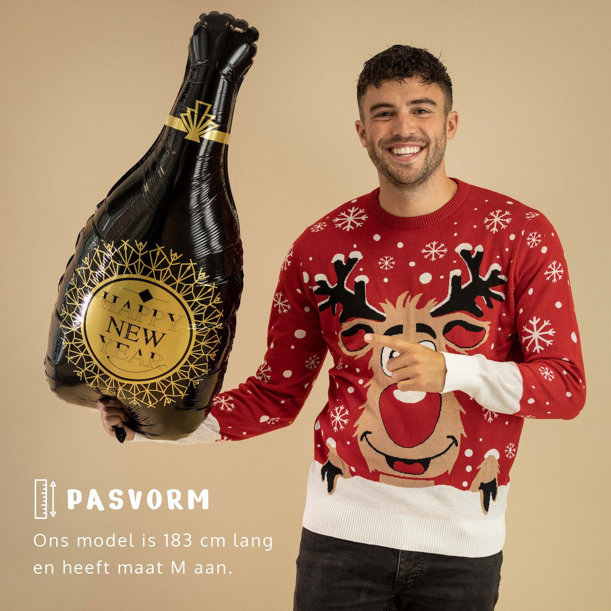 JAP Weihnachtspullover - Rudolf das Rentier - Rot