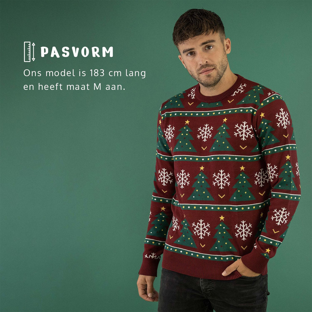 JAP Weihnachtspullover - Weihnachtsbaum - Dunkelrot