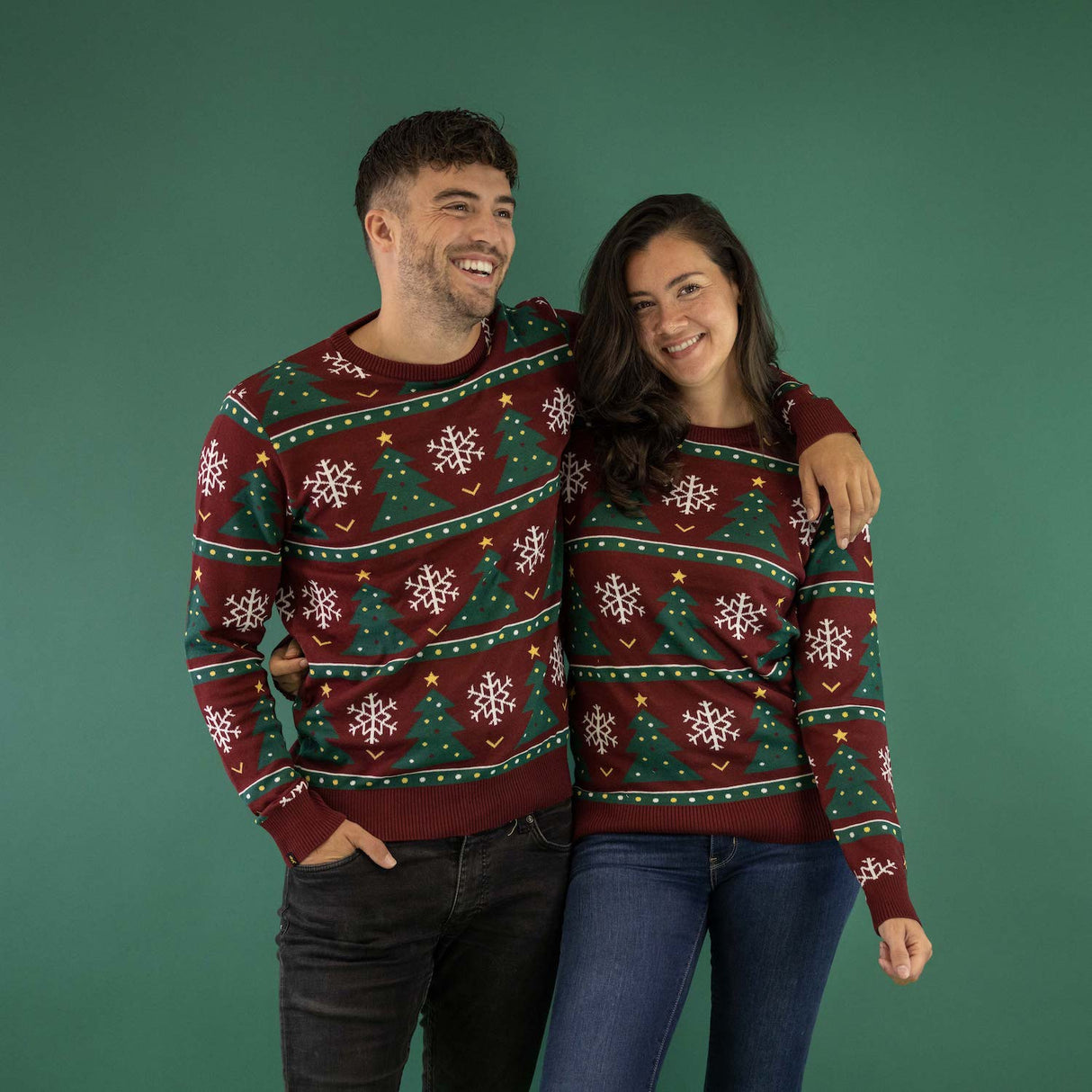 JAP Weihnachtspullover - Weihnachtsbaum - Dunkelrot