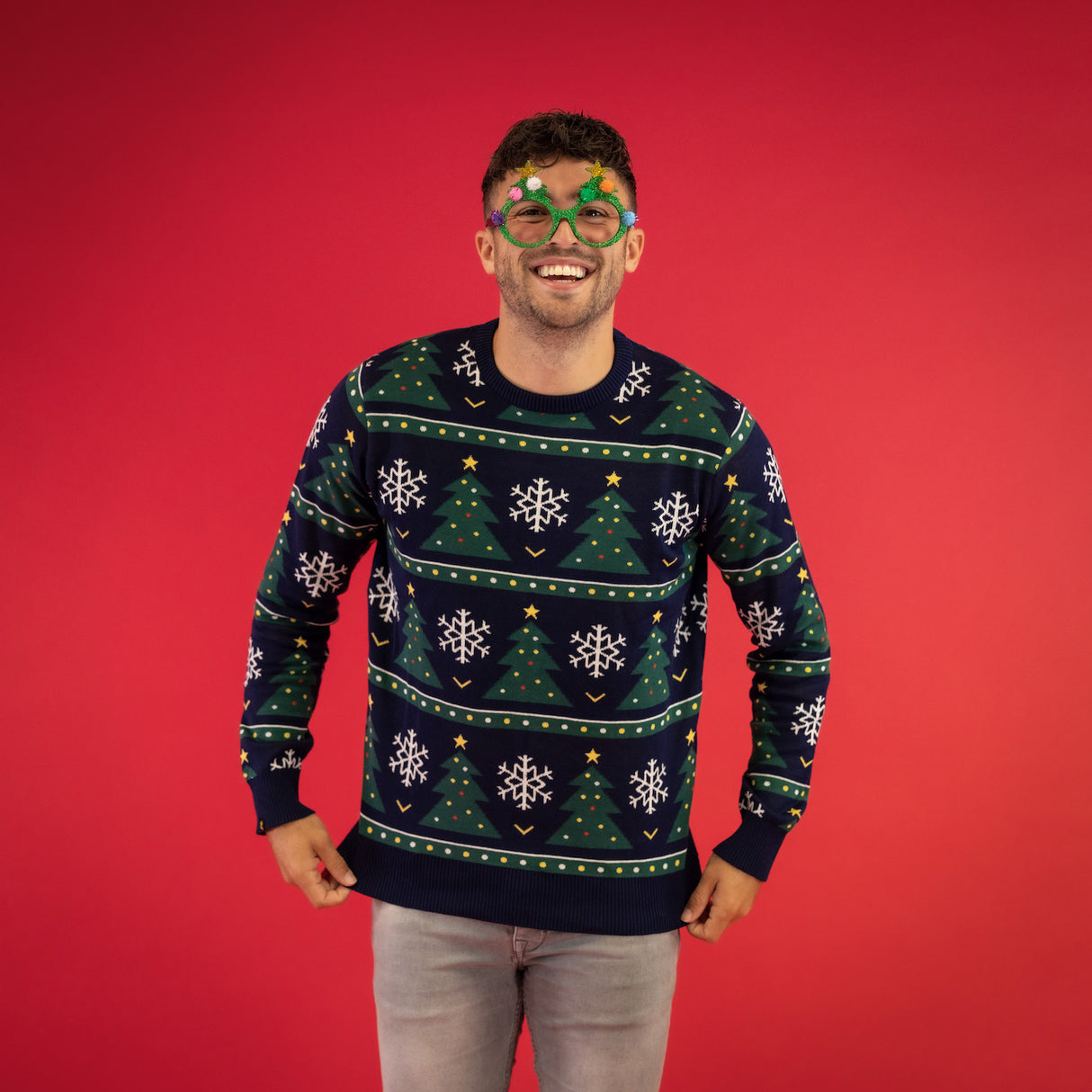 JAP Weihnachtspullover - Weihnachtsbaum - Dunkelblau