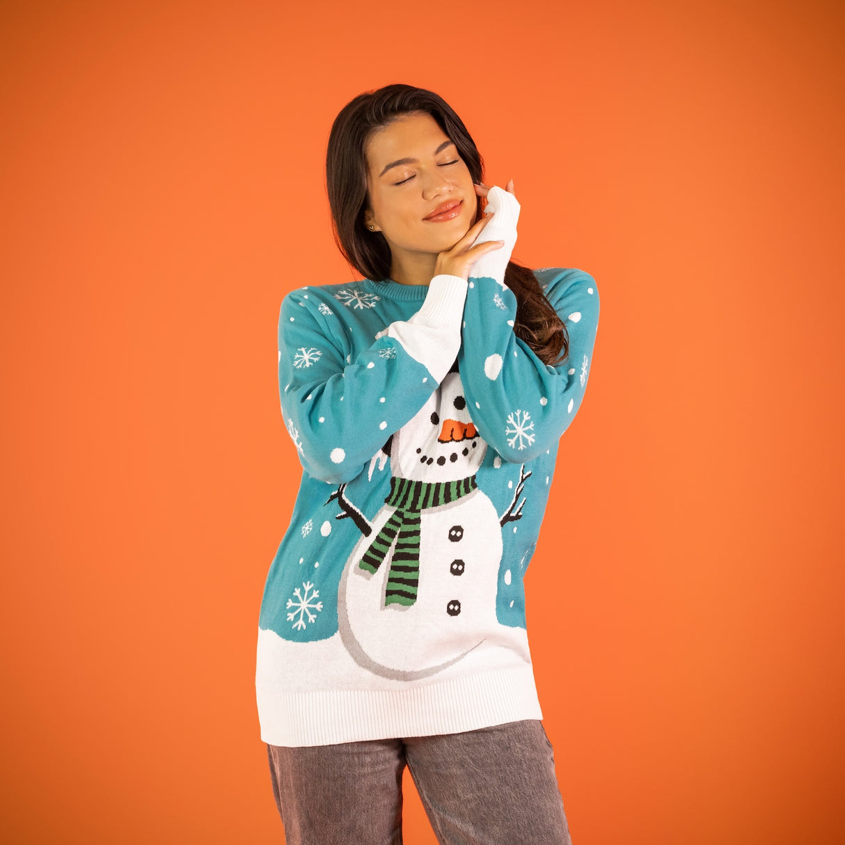 JAP Weihnachtspullover - Schneemann - Blau