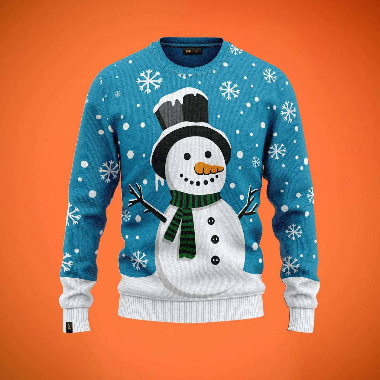 JAP Weihnachtspullover - Schneemann - Blau
