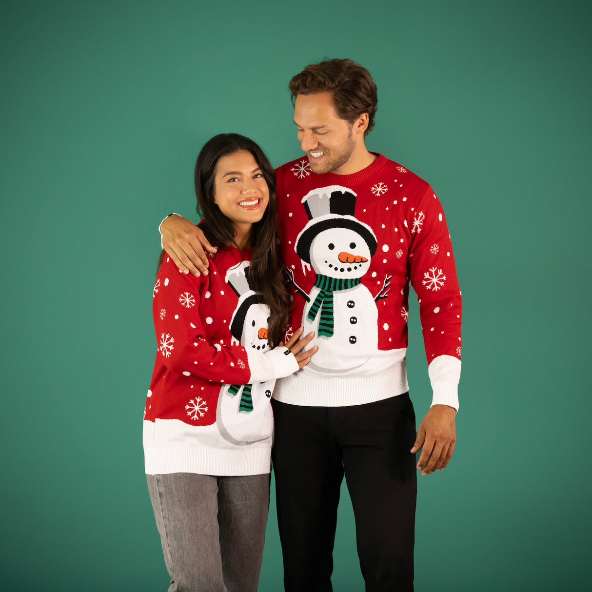 JAP Weihnachtspullover - Schneemann - Rot