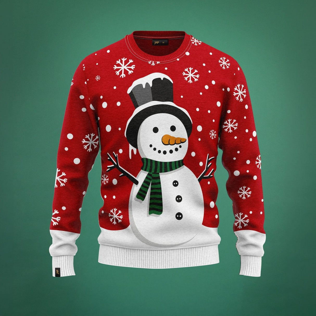 JAP Weihnachtspullover - Schneemann - Rot