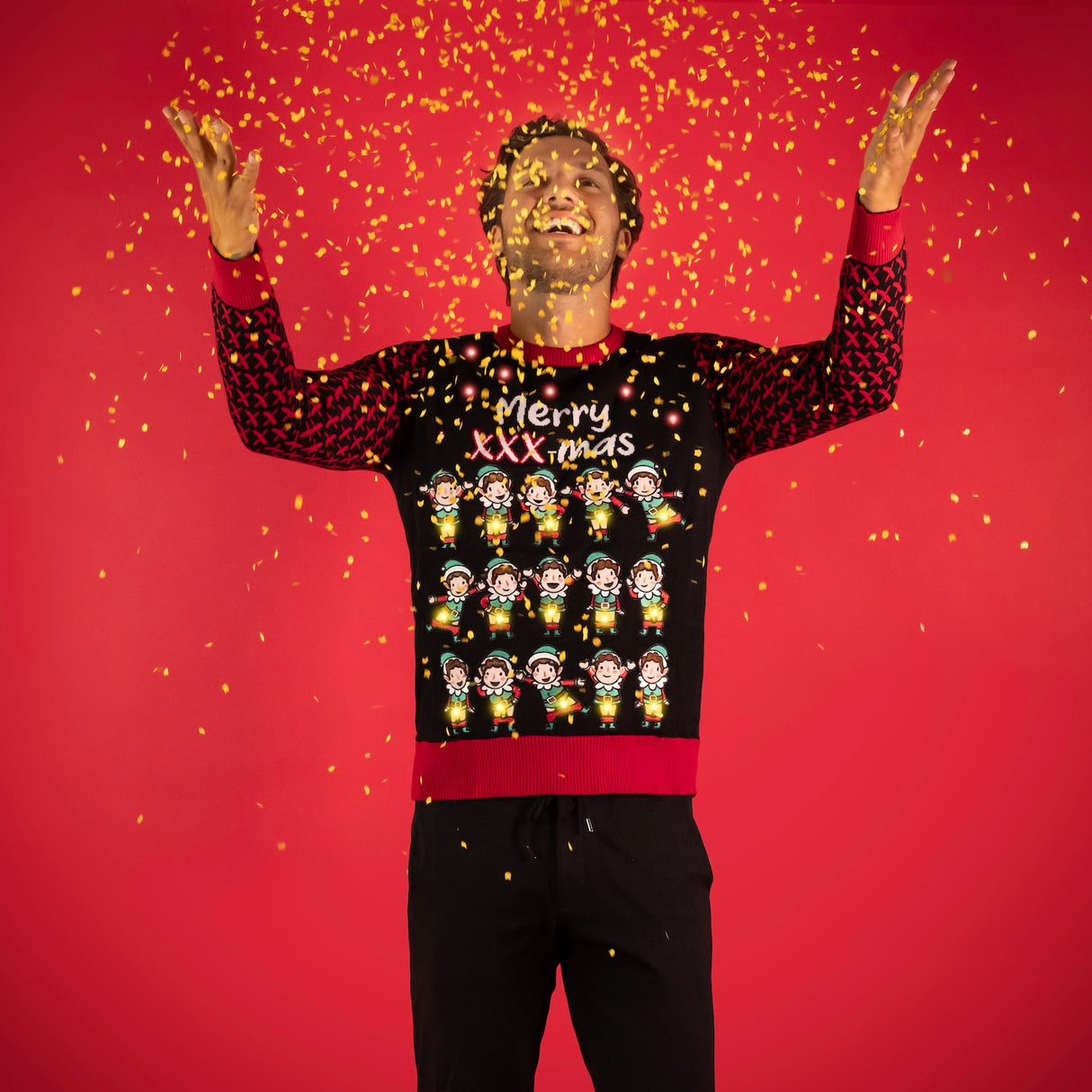 JAP Weihnachtspullover mit Lichtern - Frohes XXX-mas