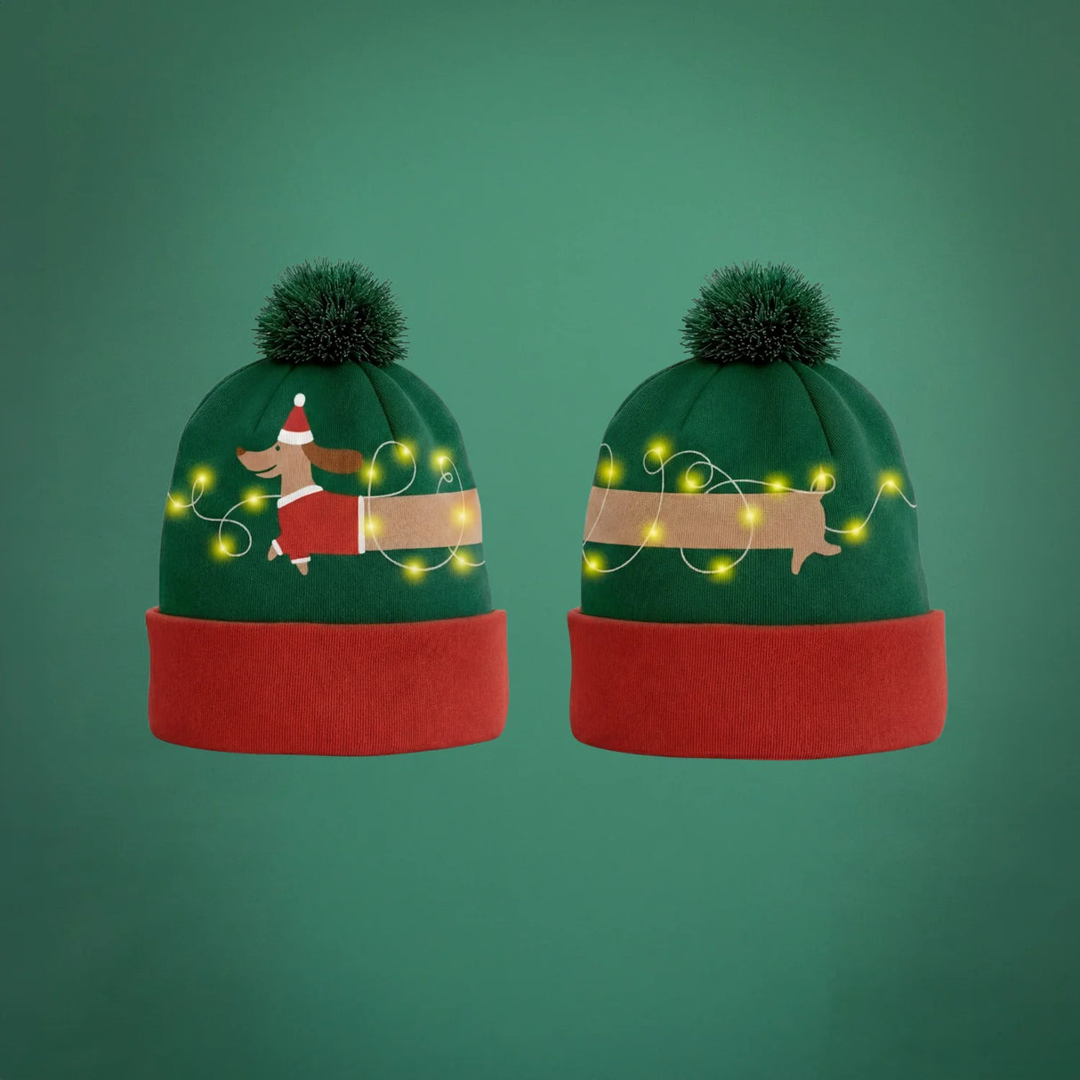 Kerstmuts met lichtjes - Teckel - Groen