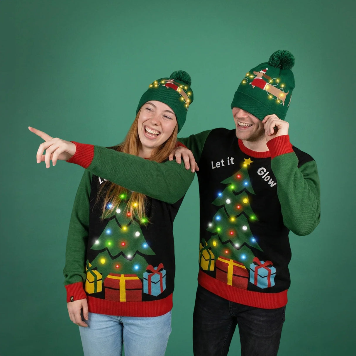 Kerstmuts met lichtjes - Teckel - Groen