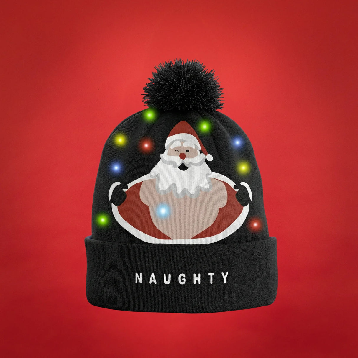 Kerstmuts met lichtjes - Nice/Naughty Kerstman - Zwart