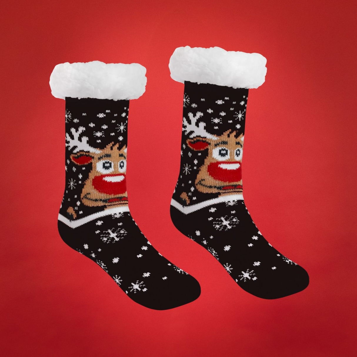 JAP Weihnachtssocken mit Rutschschutz - Rudolf das Rentier - Schwarz