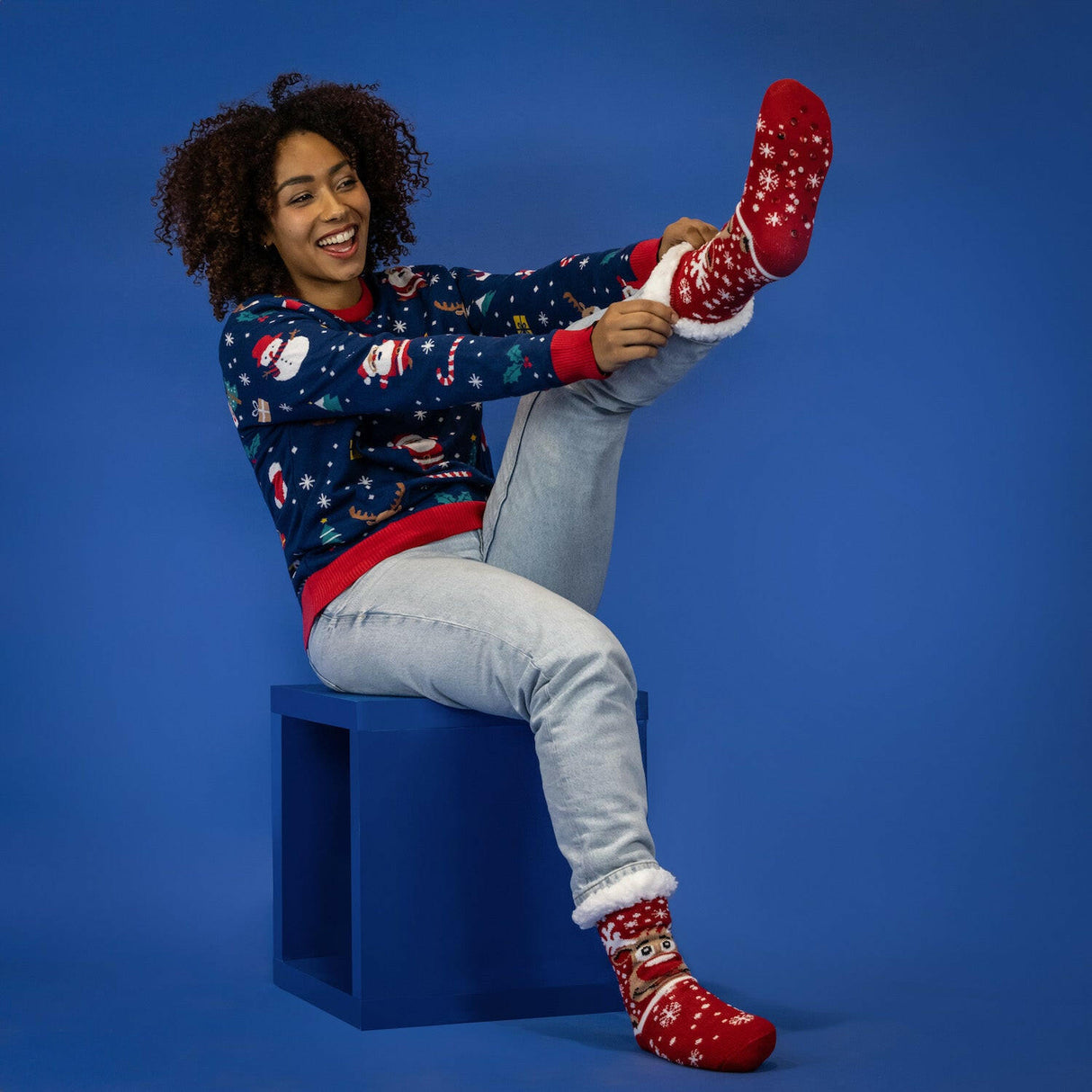 JAP Weihnachtssocken mit Anti-Rutsch - Rudolf das Rentier - Rot