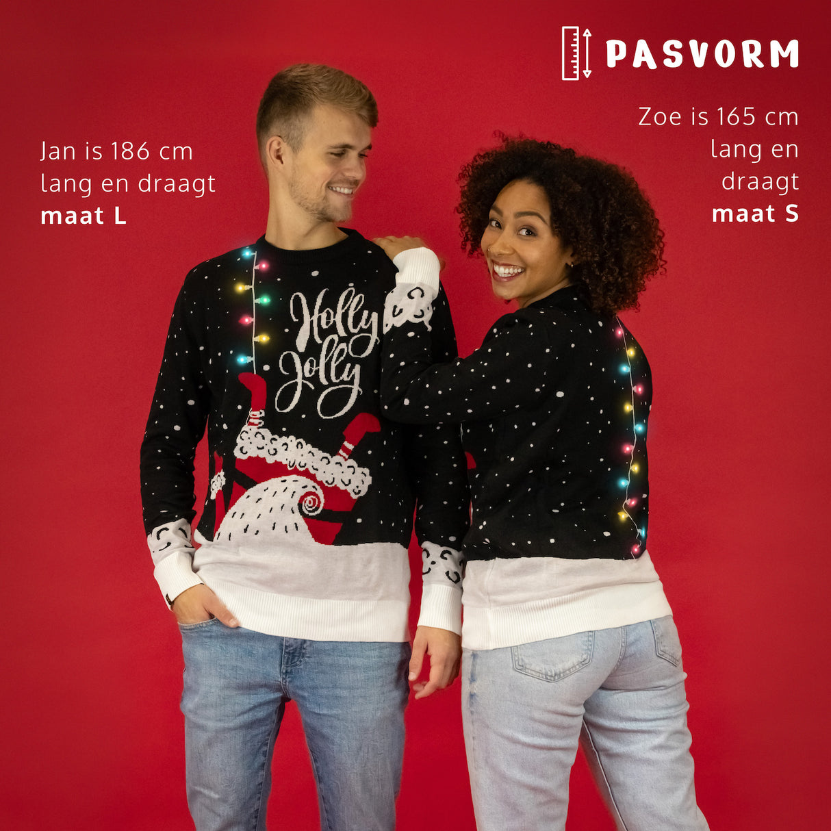 JAP Weihnachtspullover mit Lichtern - Holly Jolly