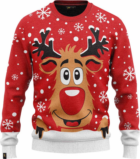 JAP Meisjes Kersttrui - Rudolf het Rendier - Rood