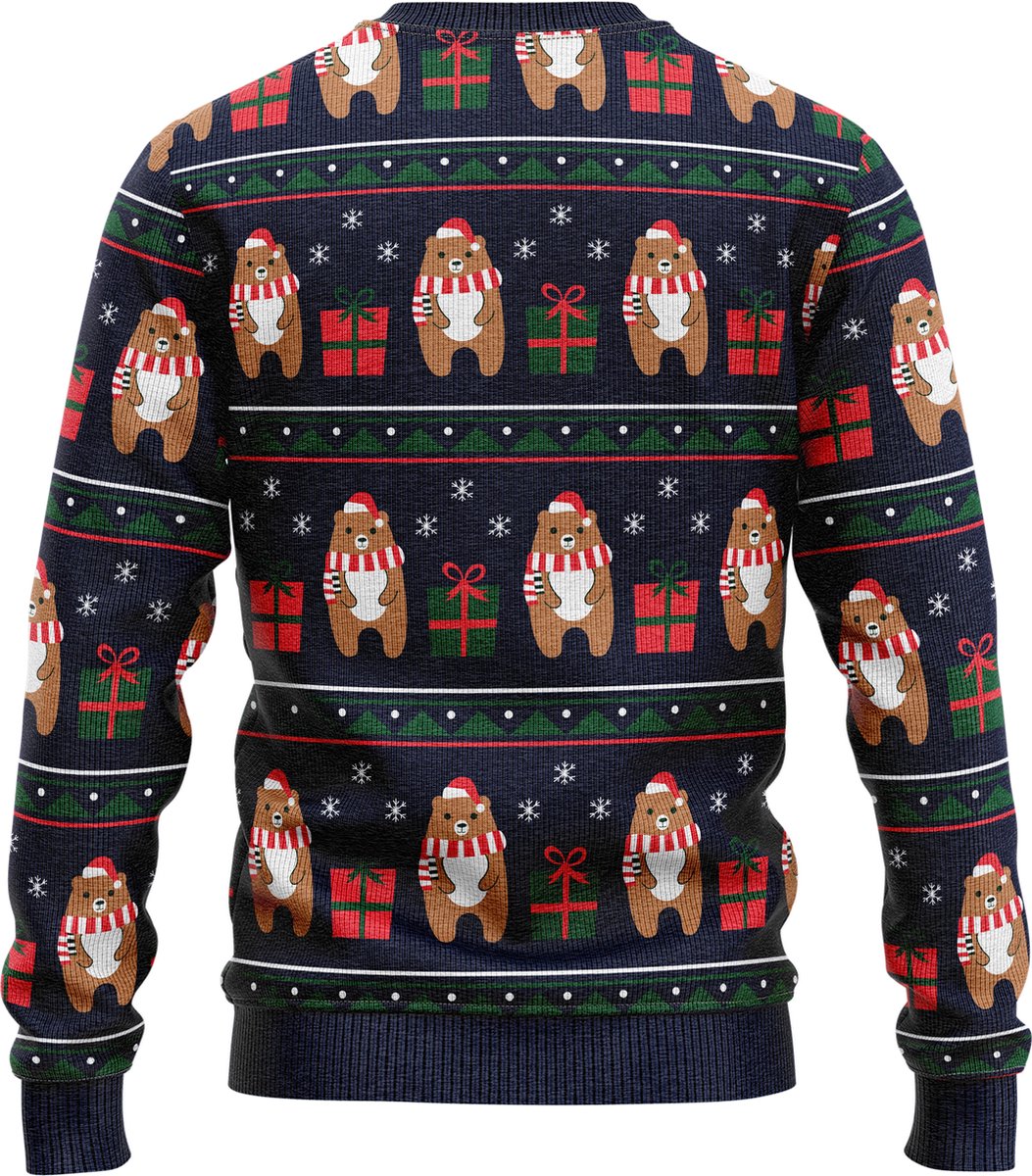 JAP Jongens Kersttrui - Beer met geschenk - Donker Blauw