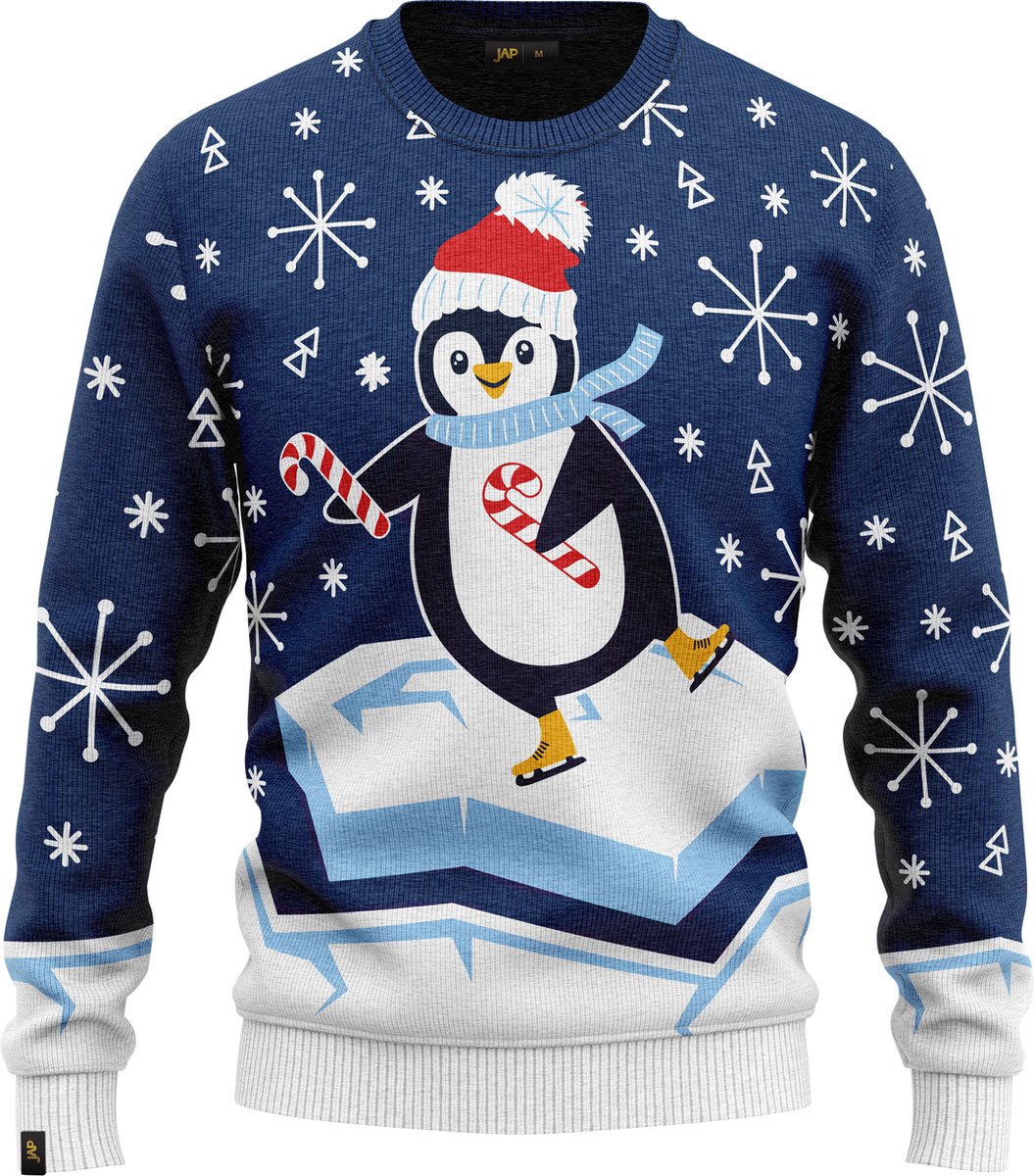 JAP Jongens Kersttrui - Skateguïn - Blauw