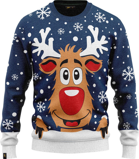 JAP Jongens Kersttrui - Rudolf het Rendier - Donker Blauw