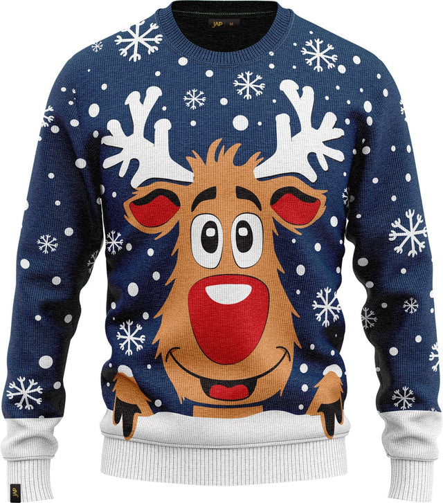JAP Jungen Weihnachtspullover - Rudolf das Rentier - Dunkelblau