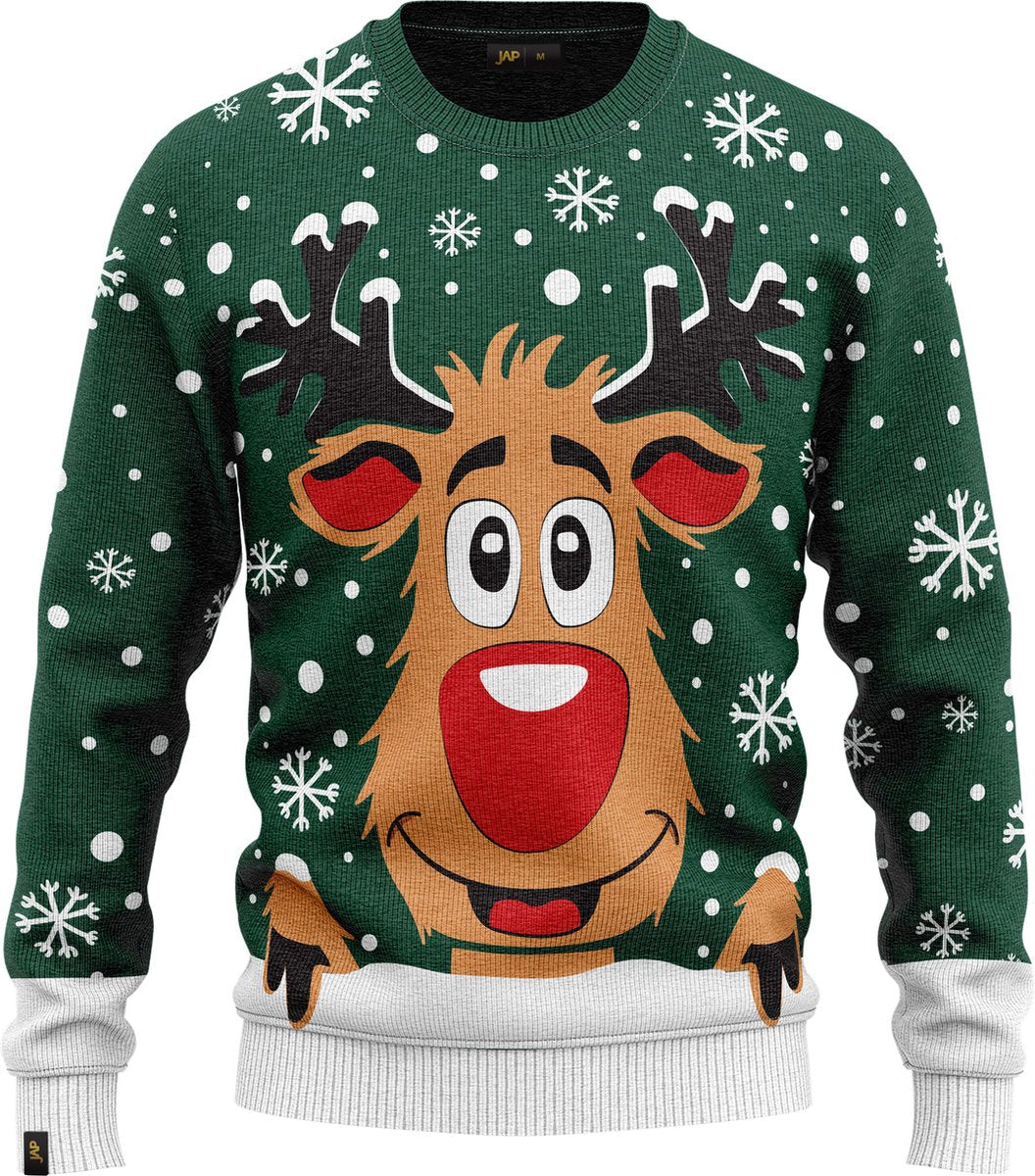 JAP Meisjes Kersttrui - Rudolf het Rendier - Groen